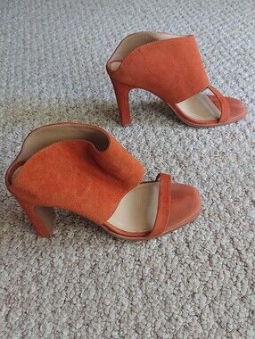 42 Gold Orange Suede leather High Heel Mule Sandals size 7
